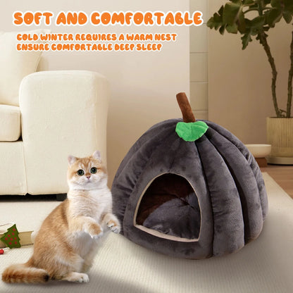 Halloween Theme Pumpkin Shape Autumn And Winter Comfy Cat And Dog Semi-enclosed Pet Bed Warm And Thick Cat And Dog House