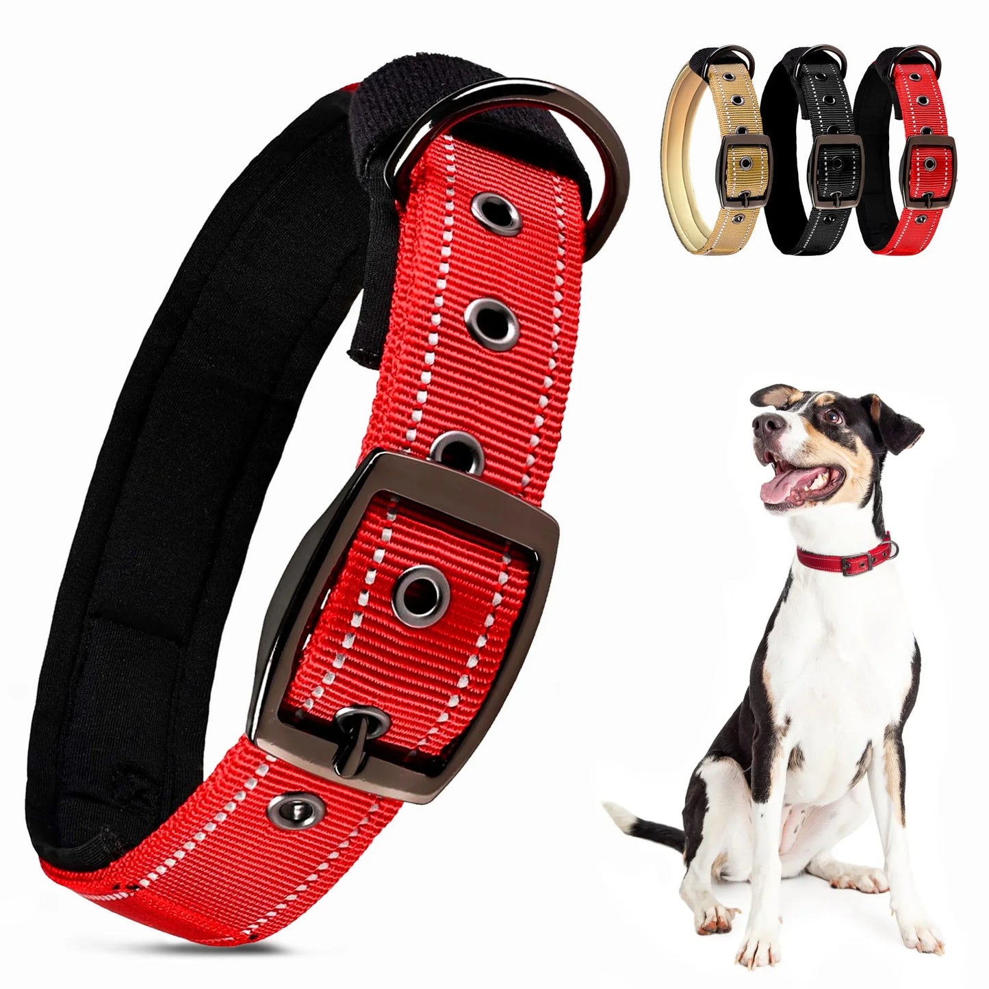 Reflective Striped Dog Collar, Escape-Proof Nylon, Quick-Release Buckle, Soft Padded, for Small Cat, Medium and Large Dogs