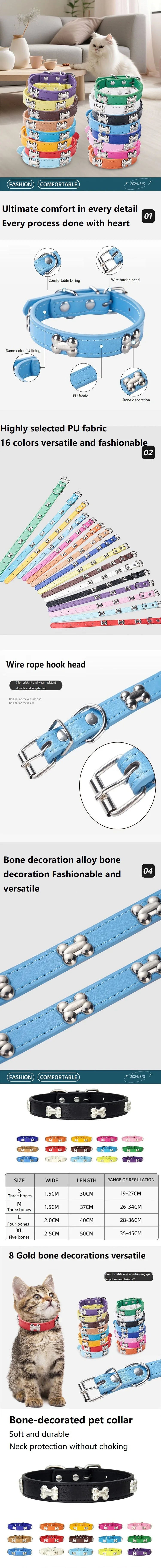 New Bone Leather Durable Pet Dog Collars Puppy Pug Collars for Small Large Dog Puppy Neck Collar GXQ13