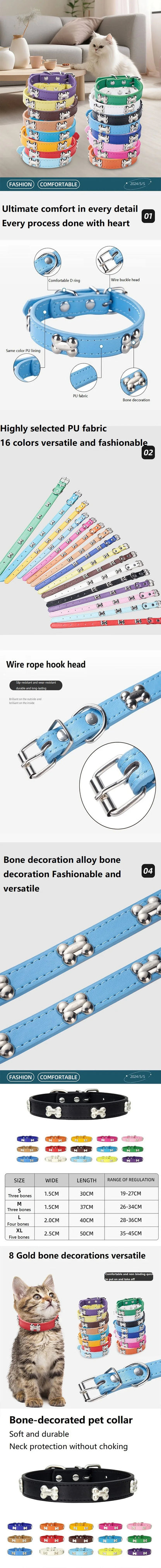 New Bone Leather Durable Pet Dog Collars Puppy Pug Collars for Small Large Dog Puppy Neck Collar GXQ13
