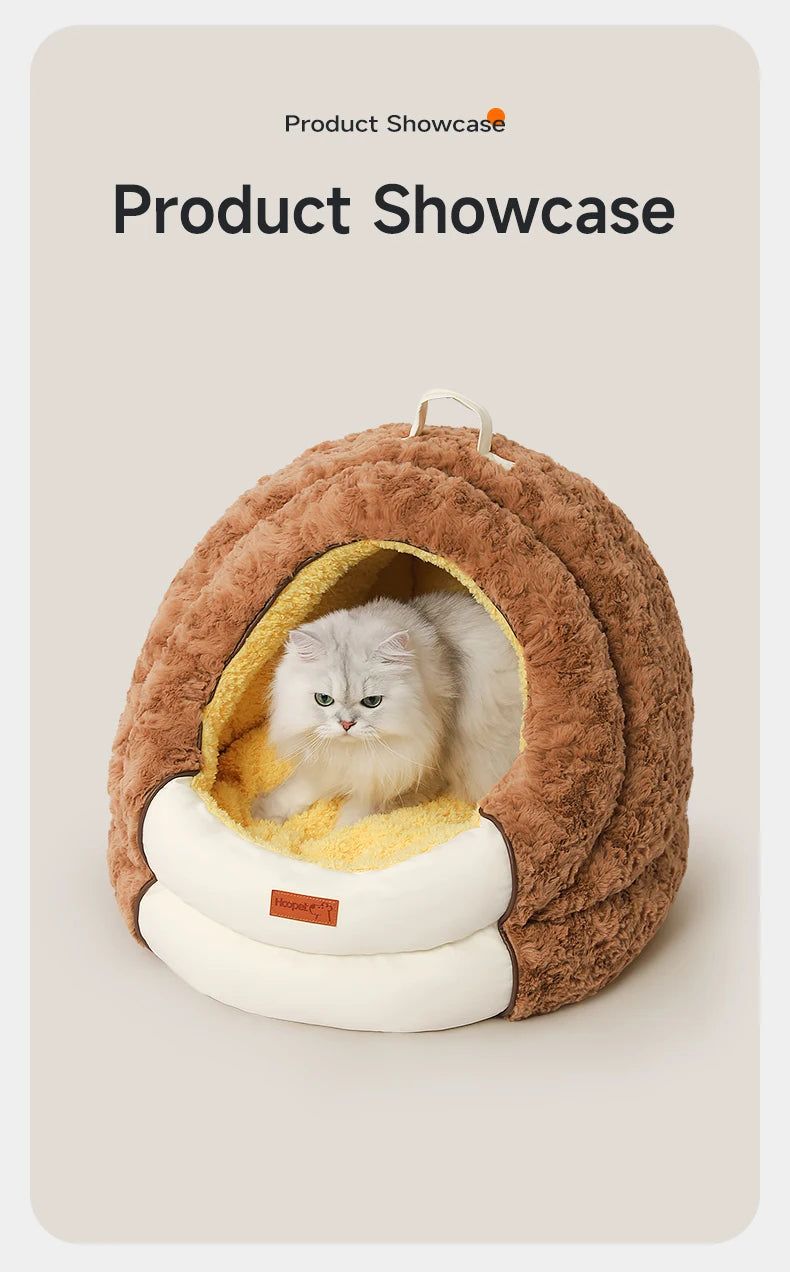 HOOPET Winter Dog Bed with Roof, Semi-Enclosed Warm House & Soft Pad, Plush Security Feeling Comfort Pet Nest for Small Dogs