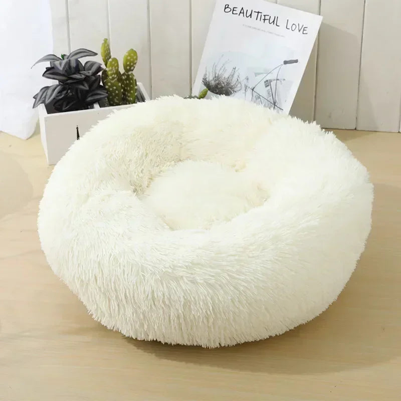Round Plush Pet Bed - Self Warming Kennel, Machine Washable Mat with Non-Slip Bottom, Soft Cushion House Bed for Cats Dogs