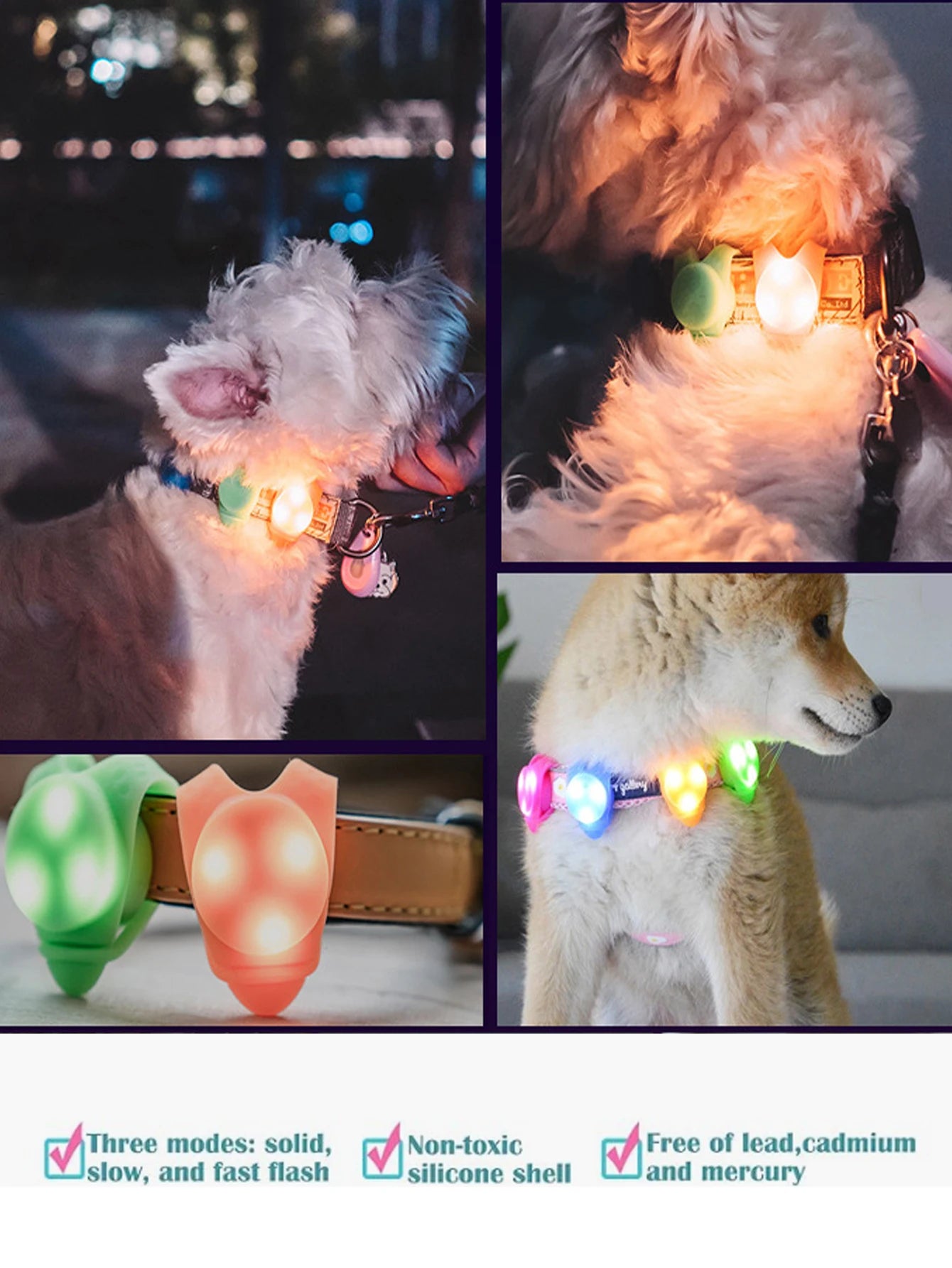 Night Safety Pet Pendant LED Light for Dogs Cats, Glowing Anti-Lost Collar Tag for Night Walking Teddy Small Pets Supplies