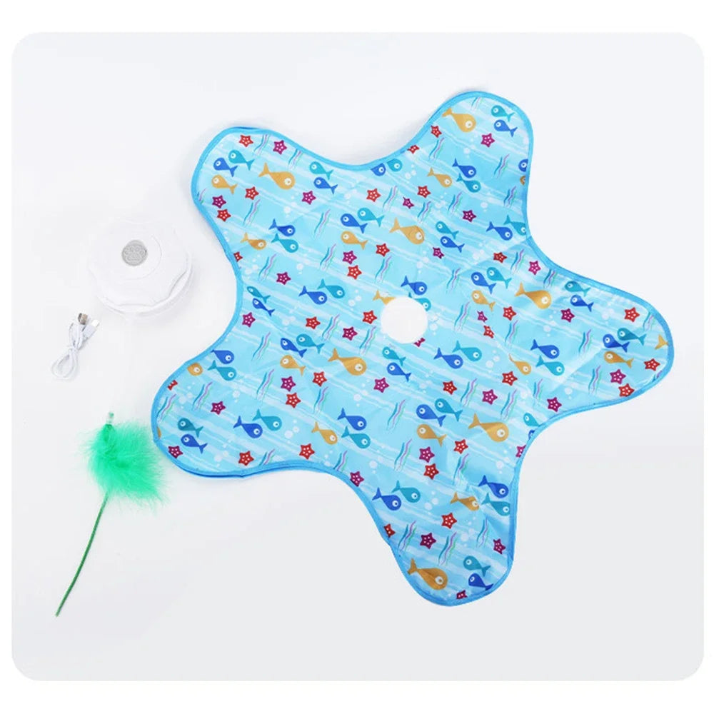 Electric Cat Interactive Hide and Seek Game Pet Toy with Moving Concealed Wand Feather Chargeable Automatic Cats Teaser Toy