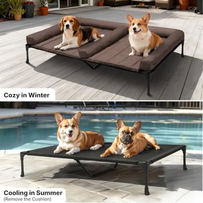 Cooling Raised Dog Beds + Waterproof Double Dog Bed Cushion for Two Medium Dogs Elevated Pet Cot with Removable Bolster Mat Bre
