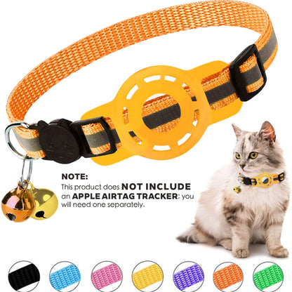 for Apple Air Tag Tracker Breakaway Cat Collar, with Airtag Case Reflective Kitten Collar with Bell for Cats,Small Dog Collar