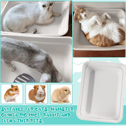 8 Pcs Disposable Cat Litter Boxes, 16.7 x 12.8 Inch White Portable 2-in-1 Travel Pan for Cats & Small Pets