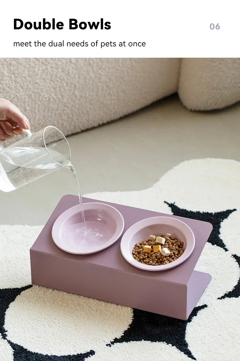Cat Double Ceramic Bowl with Iron Stand Pet Elevated Raised Food Water Bowls Small Dogs Drinking Eating Feeding Supplies