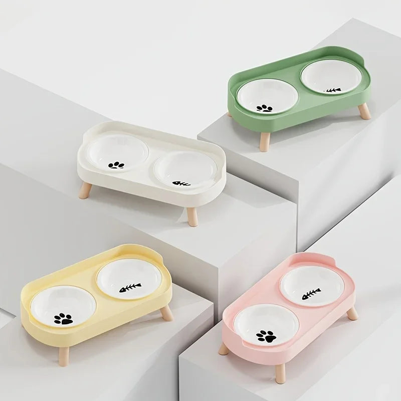 New Cat and Dog Elevated Double Bowl Water Feeding Integrated High Platform Double Bowl