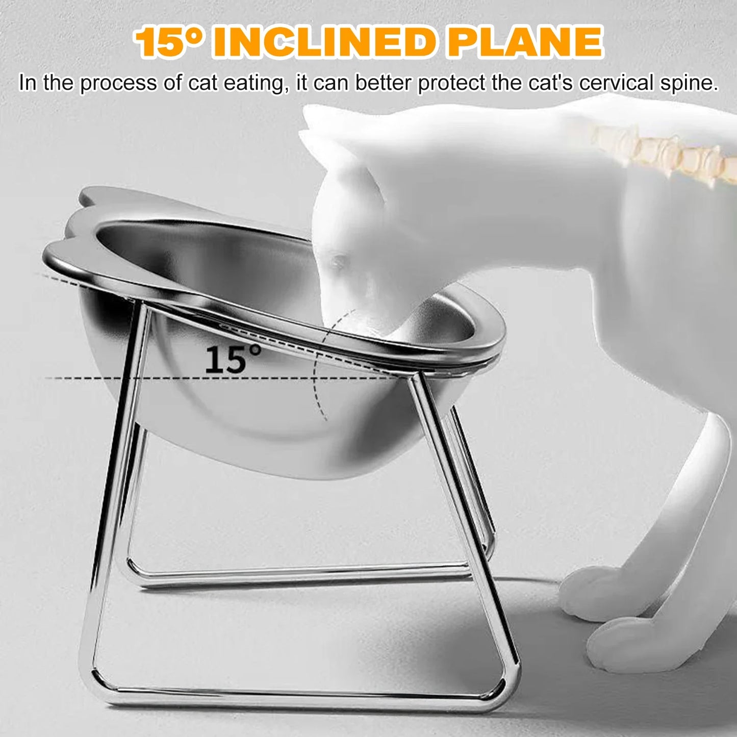 Elevated Cat Bowls for Small Dogs 5.9" Indoor Stainless Steel Raised Cat Bowl for Food Water 15° Titled Anti-Vomiting Dog Dishes