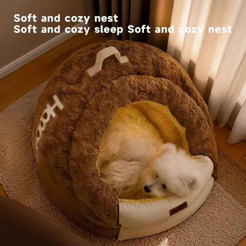 HOOPET Winter Dog Bed with Roof, Semi-Enclosed Warm House & Soft Pad, Plush Security Feeling Comfort Pet Nest for Small Dogs