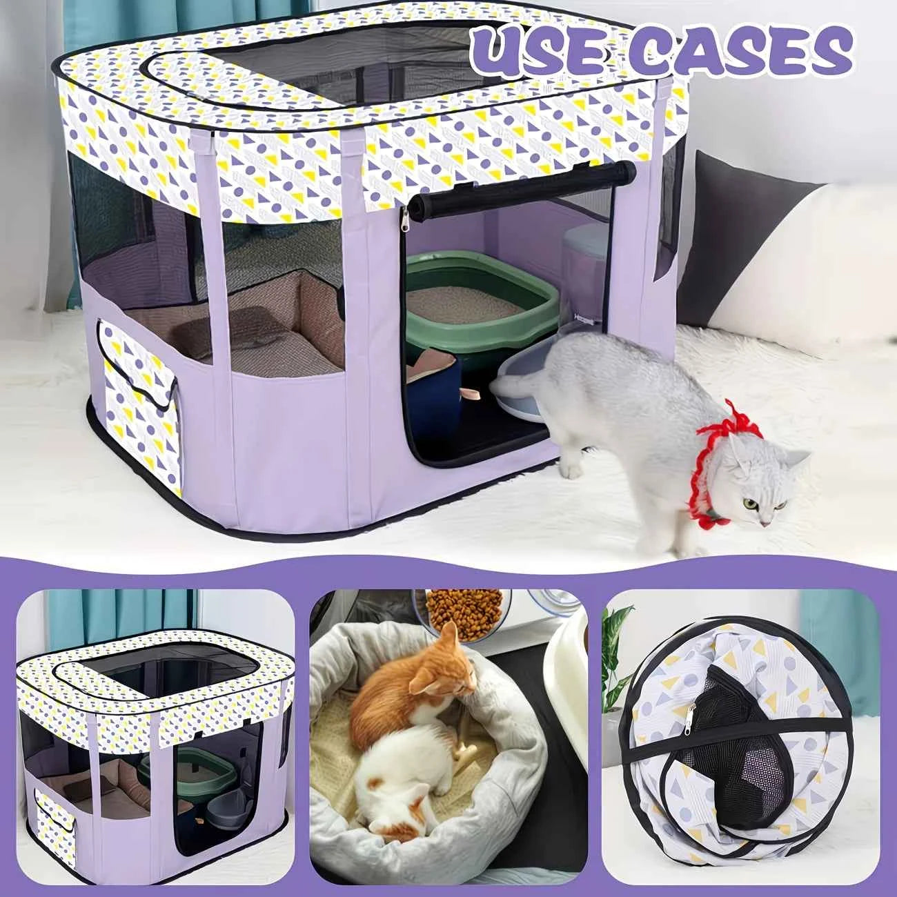Fashionable Foldable Rectangular Pet Cage (M/XL) for Dogs & Cats, Pet House & Playpen, Portable Tent Fence for Puppies & Kittens