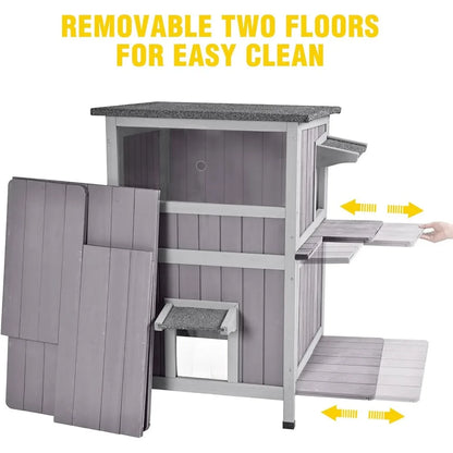 Waterproof Outdoor Cat Shelter - 2-Story Feral Kitty House for Winter, Suitable for Indoor and Outdoor Use