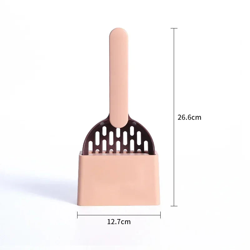 Cat Litter Scoop Set with Base Long Handle Clashing Cat Poop Tool High-Grade ABS Plastic Durable Kitten Toilet Cleaning Tool Pet