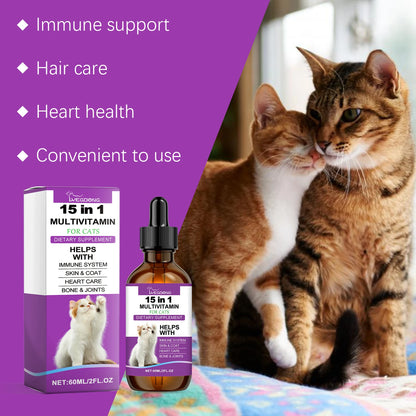 15-in-1 Pet Cat Vitamin Drops Boost Cats' Immune System, Resist Diseases Care Pets' Discomfort Daily Care Vitamin Supplement