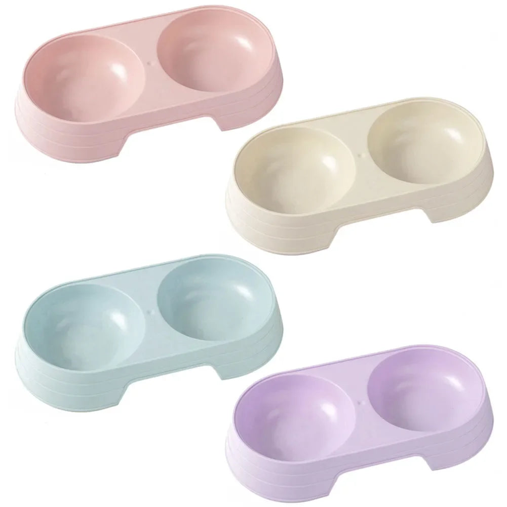 Double Pet Bowls 2 in 1 Candy Color Dog Food Water Feeder Pet Drinking Dish Feeder Cat Puppy Feeding Supplies Pet Accessories