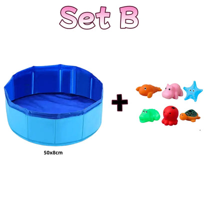 Foldable Cat Pool Toy Play Water Bath Tub for Dogs and Cats Summer Cool Pet Cleaning Basin with Turtle Starfish Octopus Design