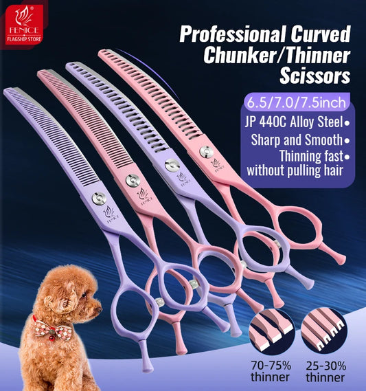 Fenice Dog Beauty Scissors Colorful 6.5/7/7.5 inch JP440C Professional Dog Grooming Scissors Curved Thinner Chunker Shears Tools
