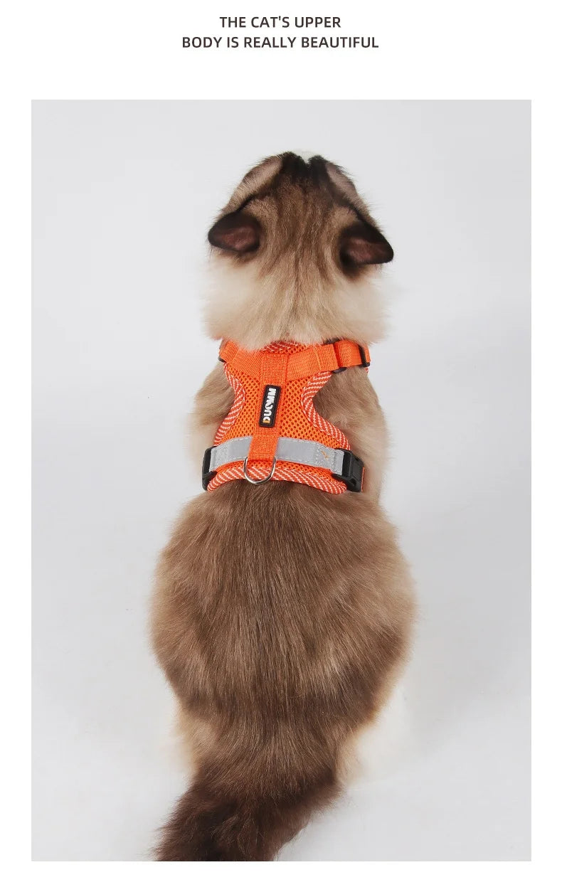 Escape Proof Cat Harness with Leash, Reflective Adjustable Mesh Vest for Cats and Kittens, Safe Outdoor Walking Training Harness