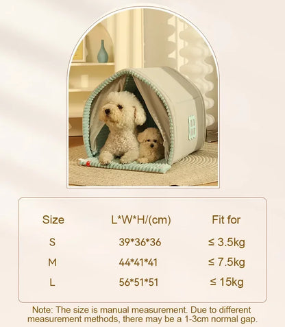 Closed Dog House with Door Curtain Winter Windproof Nest for Dogs Cats Outdoor Portable Cat Tent Dog Villa Sleep Kennel Cat Mat