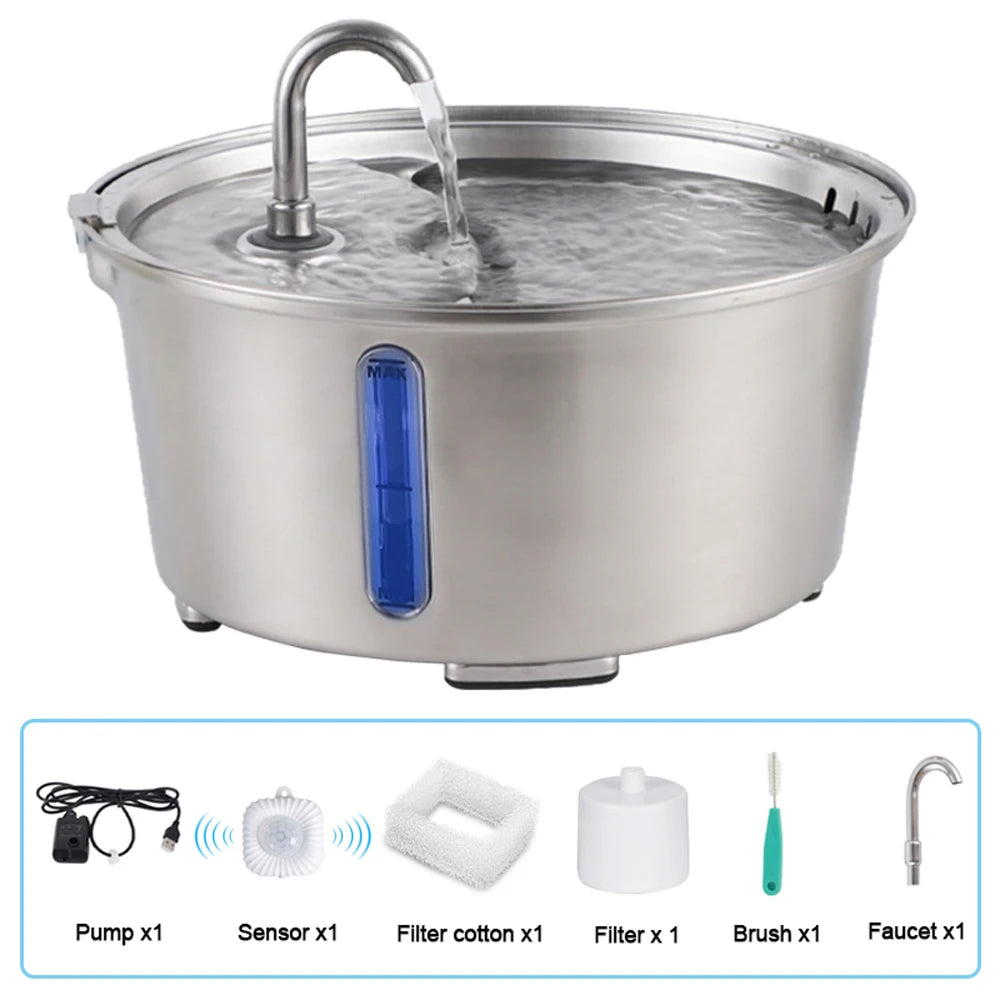 2.6L/87.9oz Stainless Steel Cat Water Fountain Automatic Cat Drinker Drinking Fountain For Cats Dogs Pet Water Dispenser