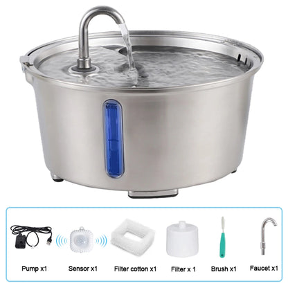 2.6L/87.9oz Stainless Steel Cat Water Fountain Automatic Cat Drinker Drinking Fountain For Cats Dogs Pet Water Dispenser