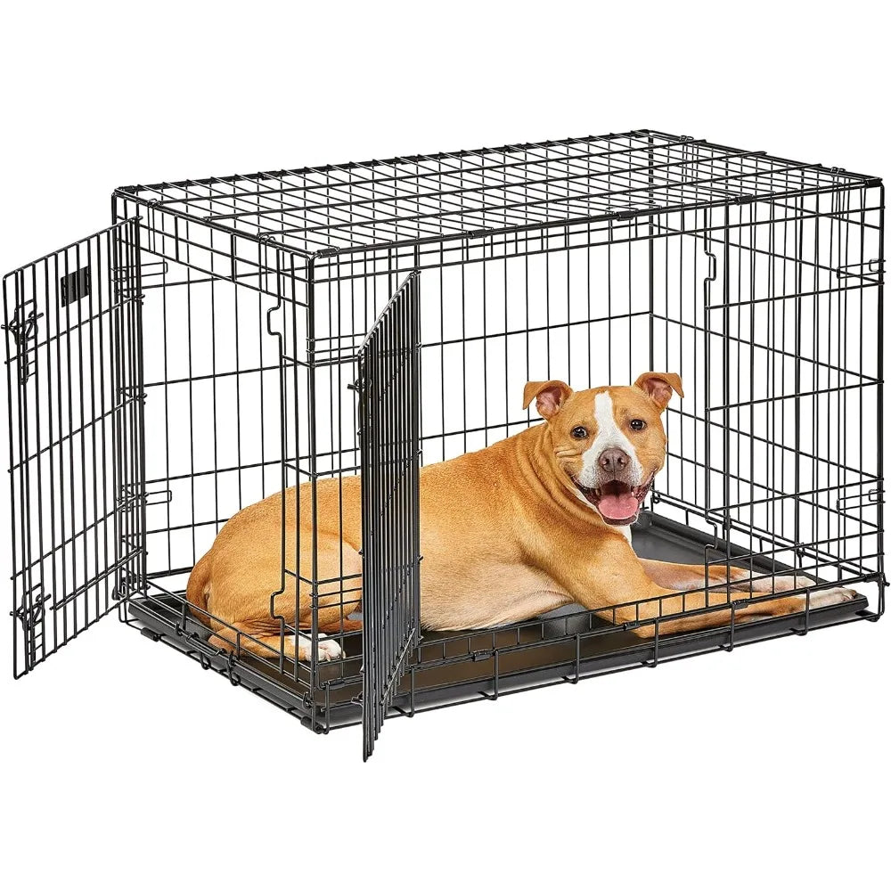 36-Inch Folding Dog Crate with Double Doors, Leak-Proof Pan, Divider Panel for Medium to Large Dogs