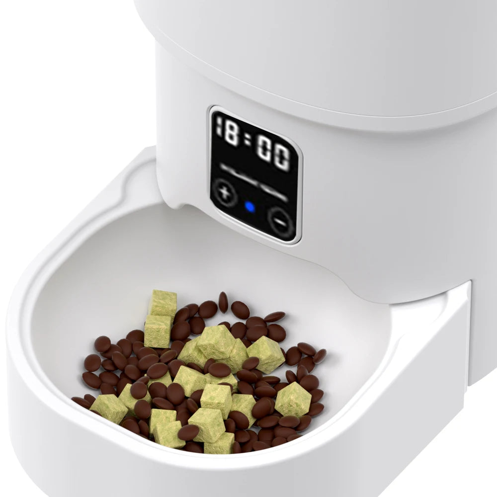 4L WIFI Button Automatic Cat Feeder Intelligent Cat and Dog Pet Feeder Smart Pet Cat Food Dispenser Pet Feeder(No 5V 1A plug)