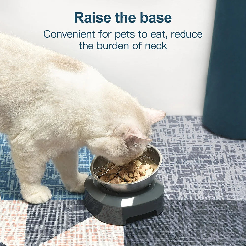 Elevated Pet Bowl 304 Stainless Steel - Adjustable Height Neck Support Large Wide Mouth Feeder for Cats and Dogs