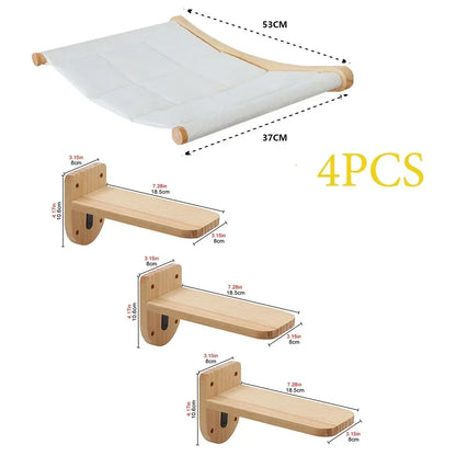 Wall-Mounted Cat Hammock Cat Climbing Stairs Solid Wood Cat Tree Tower Scratcher Rope Ladder Kitten House Indoor Cat Playground