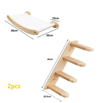 Wooden Cat Climbing Shelves Wall Mounted Cat Tree Sisal Scratching Post Pedal Hammock Indoor Kitten Playground Cats Accessories