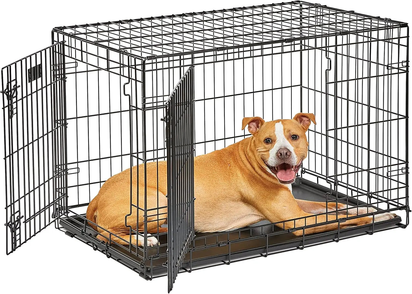 36-Inch Folding Dog Crate with Double Doors, Leak-Proof Pan, Divider Panel for Medium to Large Dogs