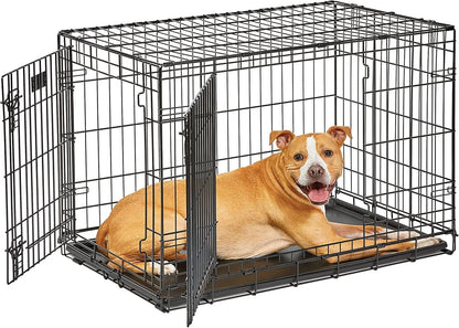 36-Inch Folding Dog Crate with Double Doors, Leak-Proof Pan, Divider Panel for Medium to Large Dogs