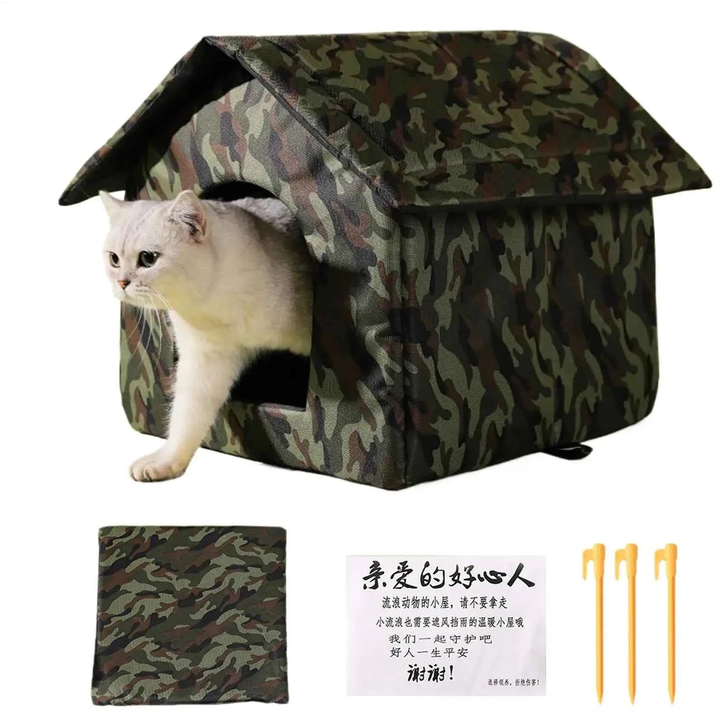 Outdoor Cat House Foldable Weatherproof Outdoor Oxford Cat Shelter Non Slip Bed Tent Hideaway Windproof Condos for Sleeping