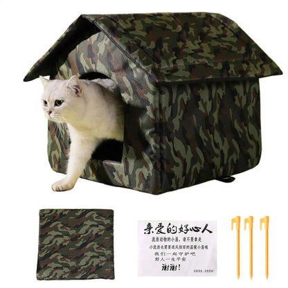 Outdoor Cat House Foldable Weatherproof Outdoor Oxford Cat Shelter Non Slip Bed Tent Hideaway Windproof Condos for Sleeping