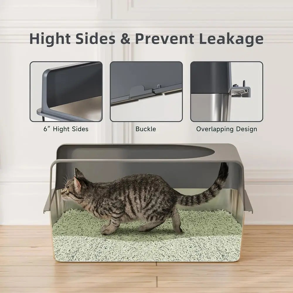 Extra Large Stainless Steel Cat Litter Box with Lid, 24''L x 16''W x 12''H, Easy Clean Metal Pan for Cats