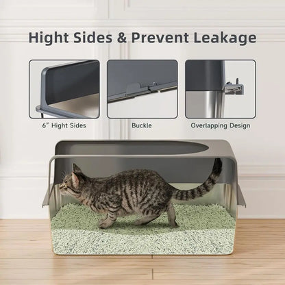 Extra Large Stainless Steel Cat Litter Box with Lid, 24''L x 16''W x 12''H, Easy Clean Metal Pan for Cats