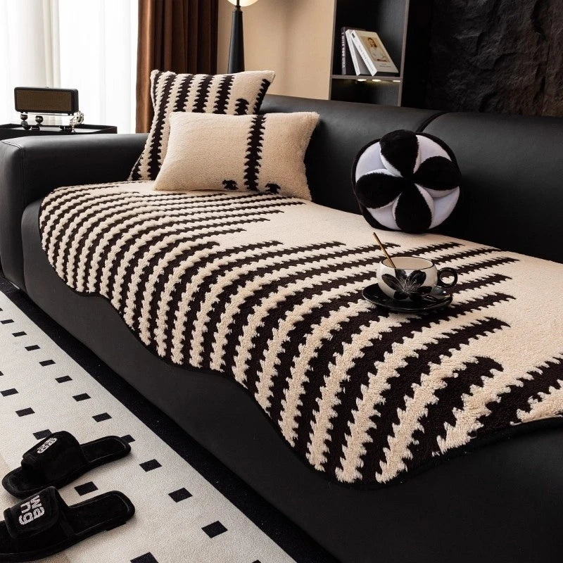 Unique Shape Warm Jacquard Tuffed Fleece Anti-Slip Sofa Cover for Living Room Couch Seat Cover, Universal Sofa Slipcover