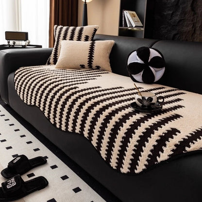 Unique Shape Warm Jacquard Tuffed Fleece Anti-Slip Sofa Cover for Living Room Couch Seat Cover, Universal Sofa Slipcover