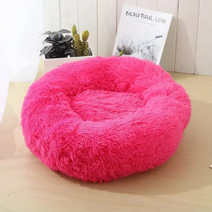 Round Plush Pet Bed - Self Warming Kennel, Machine Washable Mat with Non-Slip Bottom, Soft Cushion House Bed for Cats Dogs