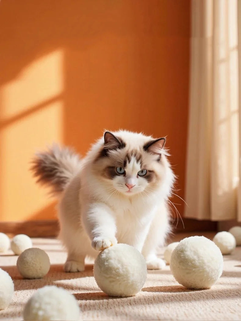 Cat toy silent wool ball cat's self pleasure boredom relief toy chasing prey ball teasing cat stick grinding teeth durable bite