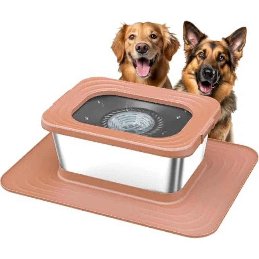 Stainless Steel Dog Water Bowl, No Spill Anti-Splash Dog Bowls with XXL Silicone Mat, Spill-Proof Slow Feeder for Messy Drinker