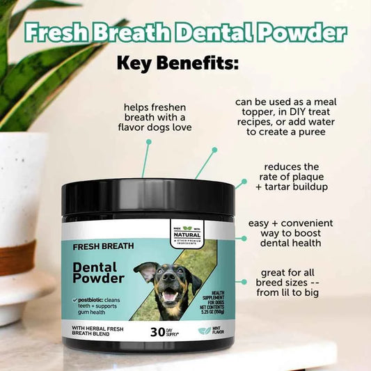 Dog Breath Freshener Dental Powder for Teeth Cleaning Plaque Off Dental Care for Dogs Tartar Remover for Teeth with Kelp Mint
