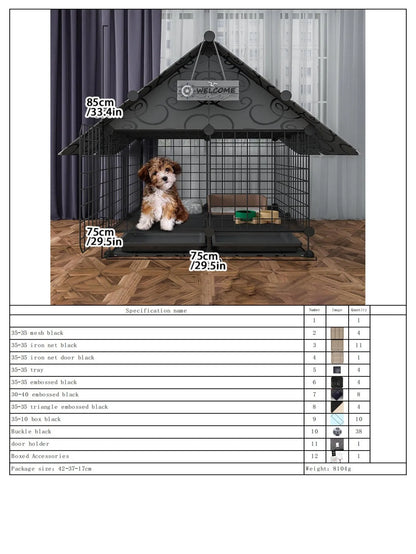 Indoor Dog Cage Villa with Toilet Small Dog Shelter for Pomeranian And Teddy Dogs Family Pet Cage with Tray