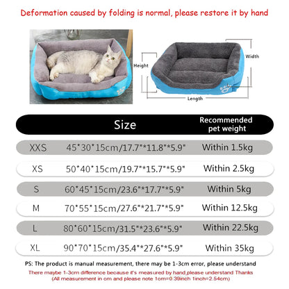 Square Large Dog Bed Soft Cat Sleeping Sofa Winter Warm Basket for Dog Waterproof Dog House for Small Cat Kennel Accessories
