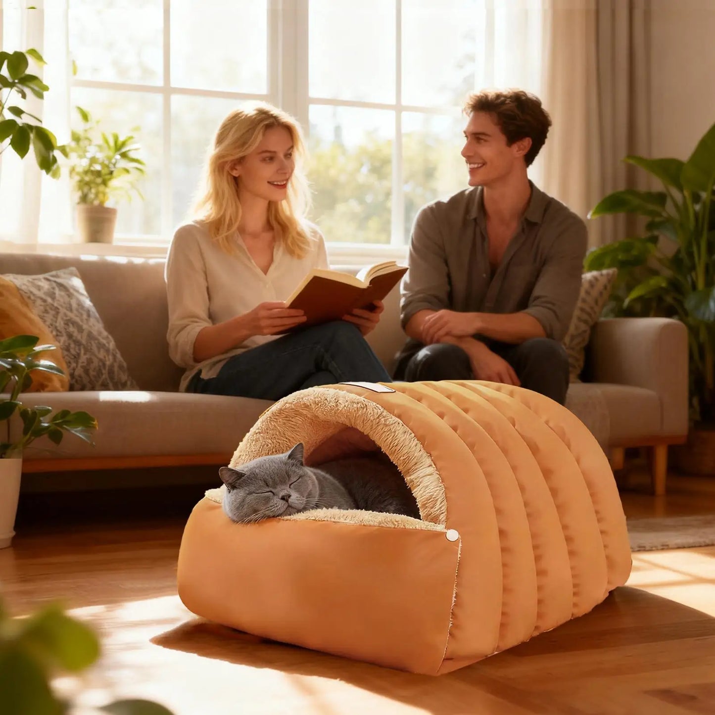 Semi Enclosed Pet Cave Bed Warm Comfortable Windproof Sleeping Sack Washable Pet Nest for Cats Small Dogs Indoor Outdoor