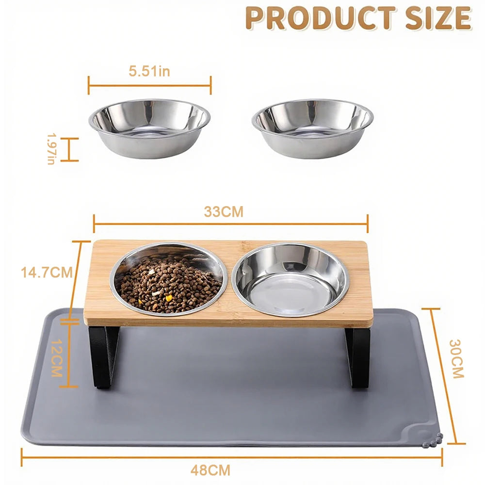 Elevated Cat Bowls with Food Mat 15° Tilted Stand Anti Vomiting Raised Cat Dishes with Silicone Pad for Food and Water for Cats