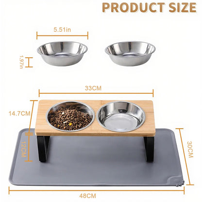 Elevated Cat Bowls with Food Mat 15° Tilted Stand Anti Vomiting Raised Cat Dishes with Silicone Pad for Food and Water for Cats