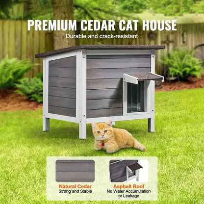 Cat House Weatherproof, Cat Shelter For Multiple Cats, Outdoor Wooden Cat Rabbit House With AllRound Foam Insulated, PVC Door F