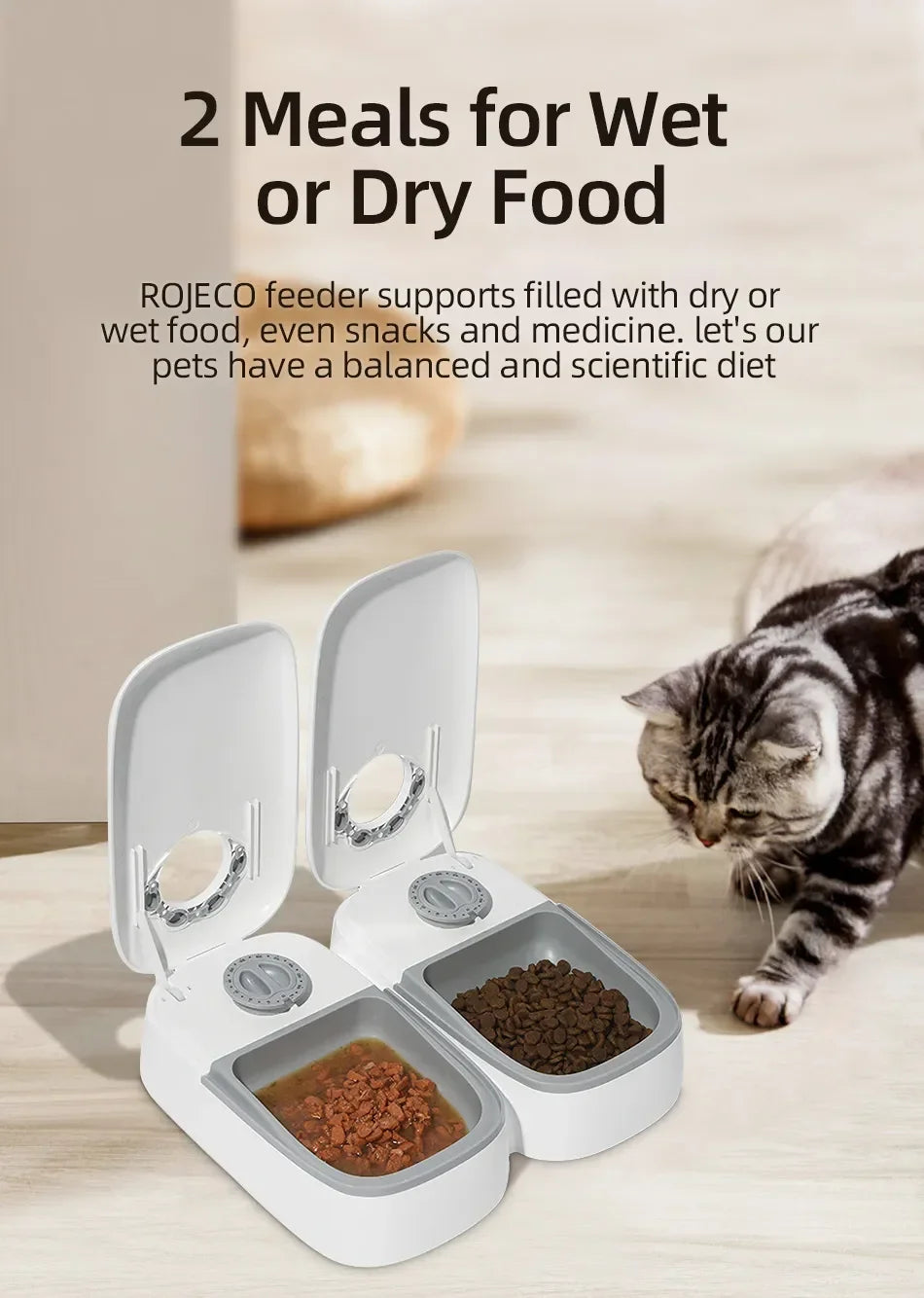 2 Meals Timed Automatic Dog Feeder Dual Bowls Smart Cat Food Dispenser Wet Dry Pet Food Dispenser Pet Feeder Cat Accessories